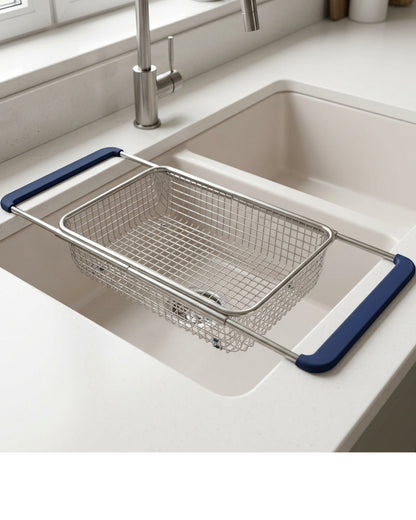 Zbwnd Expandable Over Sink Mesh Draining Basket 39-58 cm Navy Grips - Lifestyle view