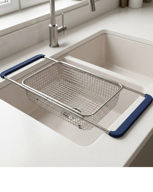 Zbwnd Expandable Over Sink Mesh Draining Basket 39-58 cm Navy Grips - Lifestyle view