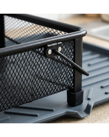 Zbwnd Rectangular Diamond Mesh Draining Basket with Slate Drip Tray - Detail view