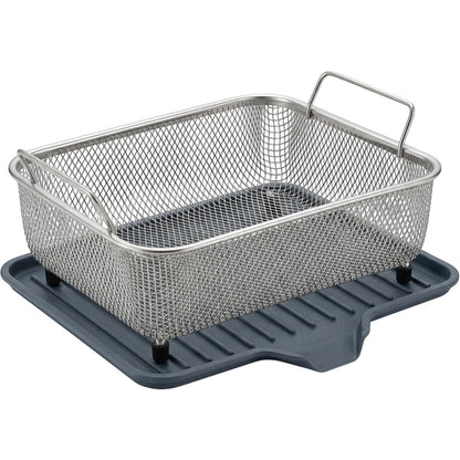 Zbwnd Rectangular Diamond Mesh Draining Basket with Slate Drip Tray - Product view