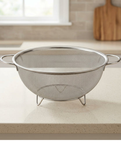 Zbwnd Round Fine Mesh Colander with Two Handles and Three Feet 26 cm - Lifestyle view